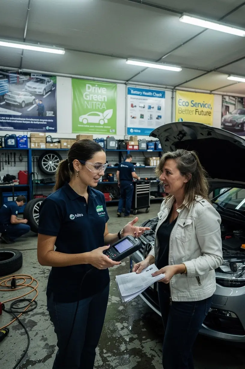 Servisný technik vykonáva kontrolu a testovanie autobatérie pred zimnou sezónou.